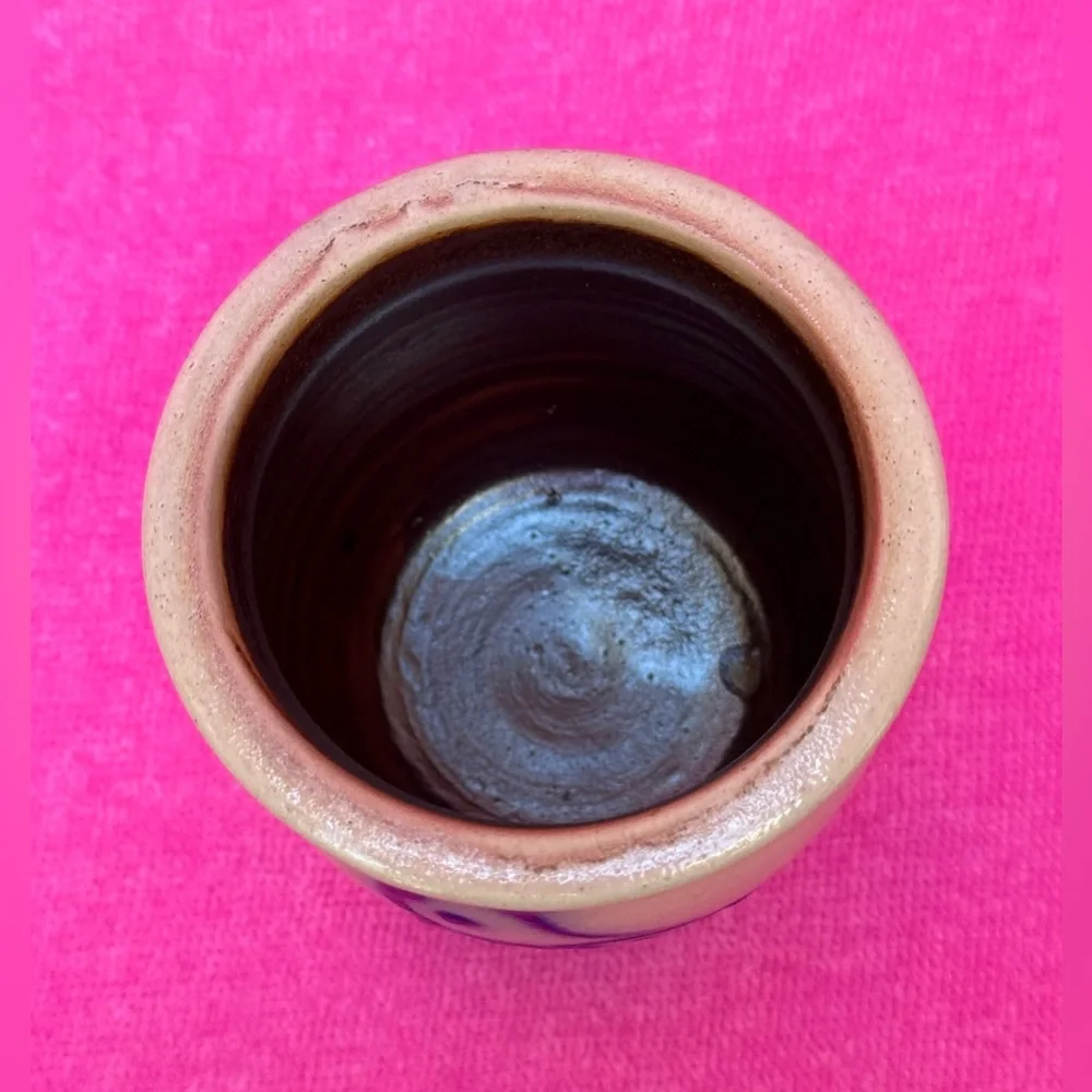 Vintage 1993 Beaumont Pottery 4” Salt-Glazed Crock – Cobalt Bird Folk Art - Picture 6 of 6